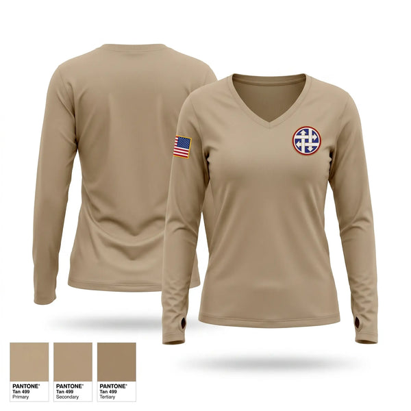 Womens Long Sleeve Vneck Shirt, 900TH Quartermaster Company, Army, Teamtime, Team time, sublimation, custom sports apparel, team uniforms, spirit wear, spiritwear, sports uniforms, custom shirts, team store, custom team store, fundraiser sports, apparel fundraiser
