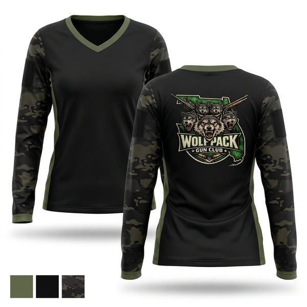 Womens Long Sleeve Vneck Shirt, The Wolfpack Gun Club, , Teamtime, Team time, sublimation, custom sports apparel, team uniforms, spirit wear, spiritwear, sports uniforms, custom shirts, team store, custom team store, fundraiser sports, apparel fundraiser