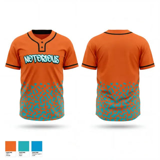 Two Button Softball Jersey, Notorious, Softball, Teamtime, Team time, sublimation, custom sports apparel, team uniforms, spirit wear, spiritwear, sports uniforms, custom shirts, team store, custom team store, fundraiser sports, apparel fundraiser