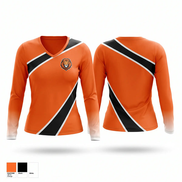 Womens Long Sleeve Vneck Shirt, Lanphier Lions, , Teamtime, Team time, sublimation, custom sports apparel, team uniforms, spirit wear, spiritwear, sports uniforms, custom shirts, team store, custom team store, fundraiser sports, apparel fundraiser