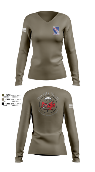 Womens Long Sleeve Vneck Shirt, CCo, 1-508PIR (OG), Army, Teamtime, Team time, sublimation, custom sports apparel, team uniforms, spirit wear, spiritwear, sports uniforms, custom shirts, team store, custom team store, fundraiser sports, apparel fundraiser