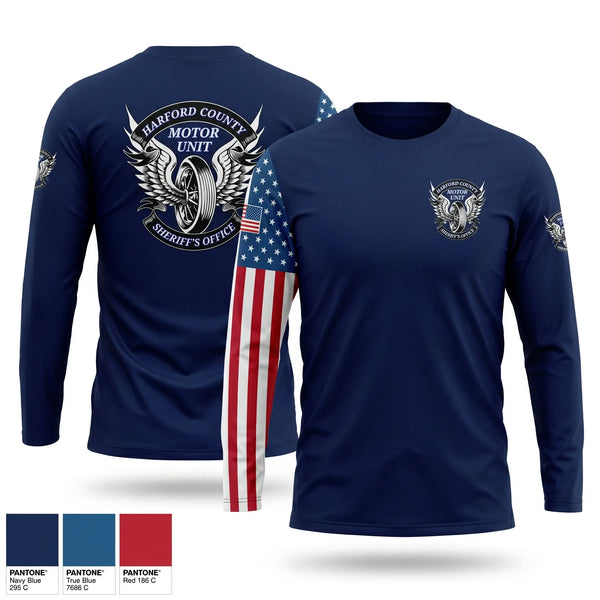 Long Sleeve Performance Shirt, Harford County Sheriff's Office Motor Unit, Police, Teamtime, Team time, sublimation, custom sports apparel, team uniforms, spirit wear, spiritwear, sports uniforms, custom shirts, team store, custom team store, fundraiser sports, apparel fundraiser