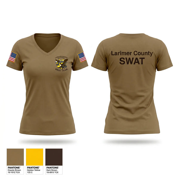 Womens Short Sleeve Vneck Shirt, Larimer County Swat, Police, Teamtime, Team time, sublimation, custom sports apparel, team uniforms, spirit wear, spiritwear, sports uniforms, custom shirts, team store, custom team store, fundraiser sports, apparel fundraiser