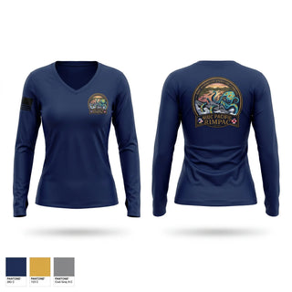 Womens Long Sleeve Vneck Shirt, NIOC PACIFIC - RIMPAC 2026, Navy, Teamtime, Team time, sublimation, custom sports apparel, team uniforms, spirit wear, spiritwear, sports uniforms, custom shirts, team store, custom team store, fundraiser sports, apparel fundraiser