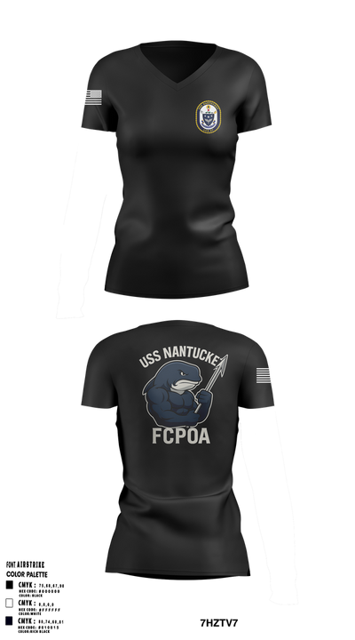 USS NANTUCKET LCS 27 12306248 Women's Short Sleeve V-neck Shirt - 1