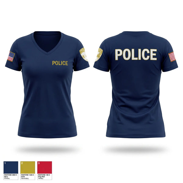 Womens Short Sleeve Vneck Shirt, City of South Daytona Public Safety, Police, Teamtime, Team time, sublimation, custom sports apparel, team uniforms, spirit wear, spiritwear, sports uniforms, custom shirts, team store, custom team store, fundraiser sports, apparel fundraiser