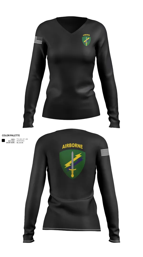 Womens Long Sleeve Vneck Shirt, Civil Affairs, , Teamtime, Team time, sublimation, custom sports apparel, team uniforms, spirit wear, spiritwear, sports uniforms, custom shirts, team store, custom team store, fundraiser sports, apparel fundraiser