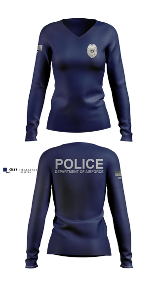 Womens Long Sleeve Vneck Shirt, DEPARTMENT OF AIRFORCE, Police, Teamtime, Team time, sublimation, custom sports apparel, team uniforms, spirit wear, spiritwear, sports uniforms, custom shirts, team store, custom team store, fundraiser sports, apparel fundraiser