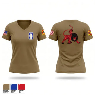 Womens Short Sleeve Vneck Shirt, Charlie’s Battery 1st Battalion 163rd Field Artillery Division, National Guard, Teamtime, Team time, sublimation, custom sports apparel, team uniforms, spirit wear, spiritwear, sports uniforms, custom shirts, team store, custom team store, fundraiser sports, apparel fundraiser