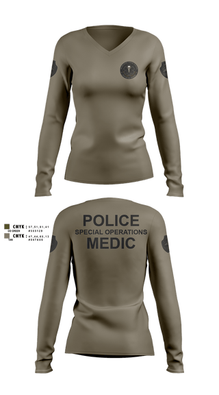 Womens Long Sleeve Vneck Shirt, Muscogee Nation Police Tactical Medical team, Police, Teamtime, Team time, sublimation, custom sports apparel, team uniforms, spirit wear, spiritwear, sports uniforms, custom shirts, team store, custom team store, fundraiser sports, apparel fundraiser