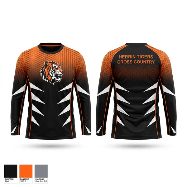 Long Sleeve Performance Shirt, HERRIN TIGERS, Cross Country, Teamtime, Team time, sublimation, custom sports apparel, team uniforms, spirit wear, spiritwear, sports uniforms, custom shirts, team store, custom team store, fundraiser sports, apparel fundraiser