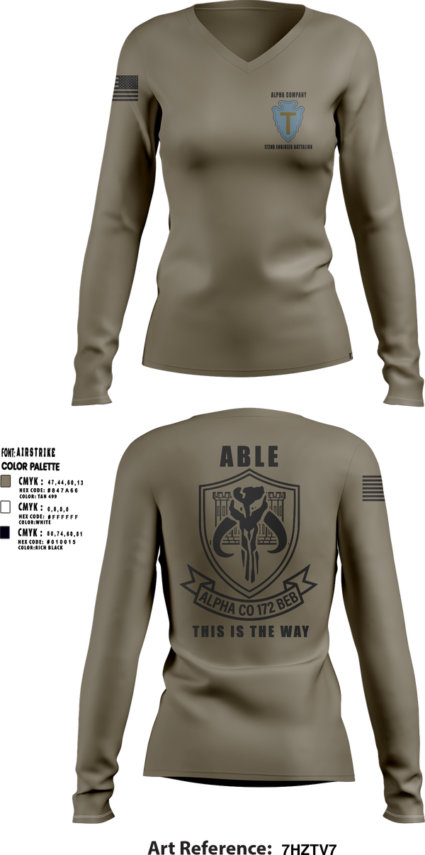 Womens Long Sleeve Vneck Shirt, A Co 172 BEB, National Guard, Teamtime, Team time, sublimation, custom sports apparel, team uniforms, spirit wear, spiritwear, sports uniforms, custom shirts, team store, custom team store, fundraiser sports, apparel fundraiser