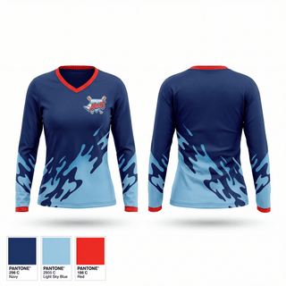 Womens Long Sleeve Vneck Shirt, MP Halos, Baseball, Teamtime, Team time, sublimation, custom sports apparel, team uniforms, spirit wear, spiritwear, sports uniforms, custom shirts, team store, custom team store, fundraiser sports, apparel fundraiser