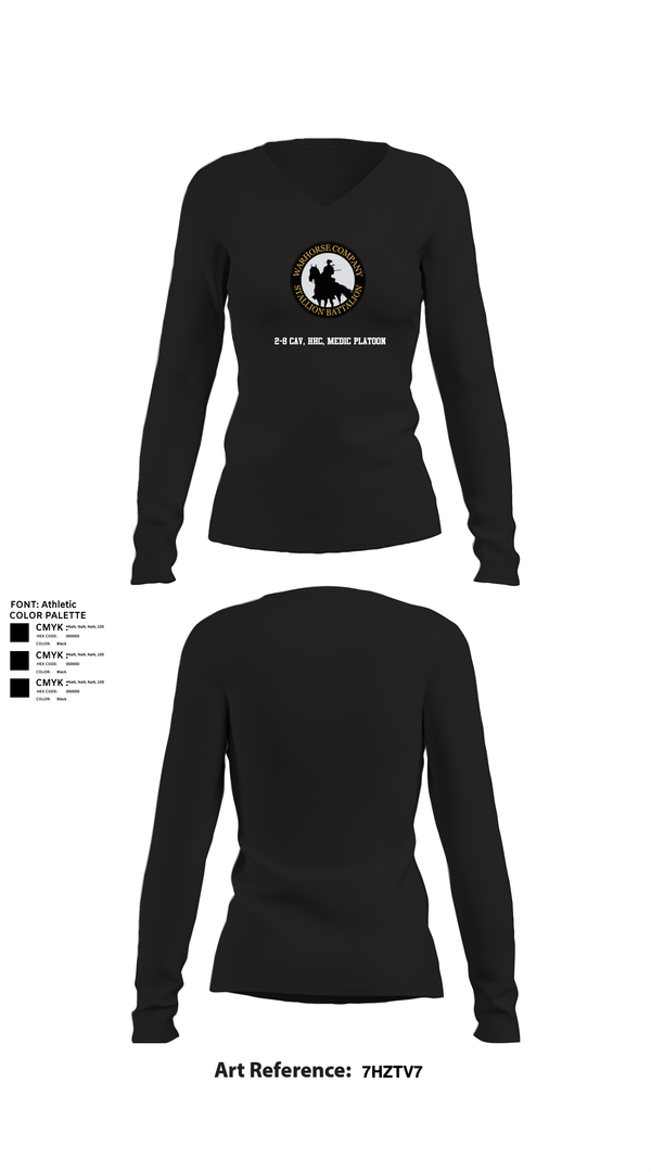 Womens Long Sleeve Vneck Shirt, 2-8 Cav, HHC, Medic Platoon, , Teamtime, Team time, sublimation, custom sports apparel, team uniforms, spirit wear, spiritwear, sports uniforms, custom shirts, team store, custom team store, fundraiser sports, apparel fundraiser