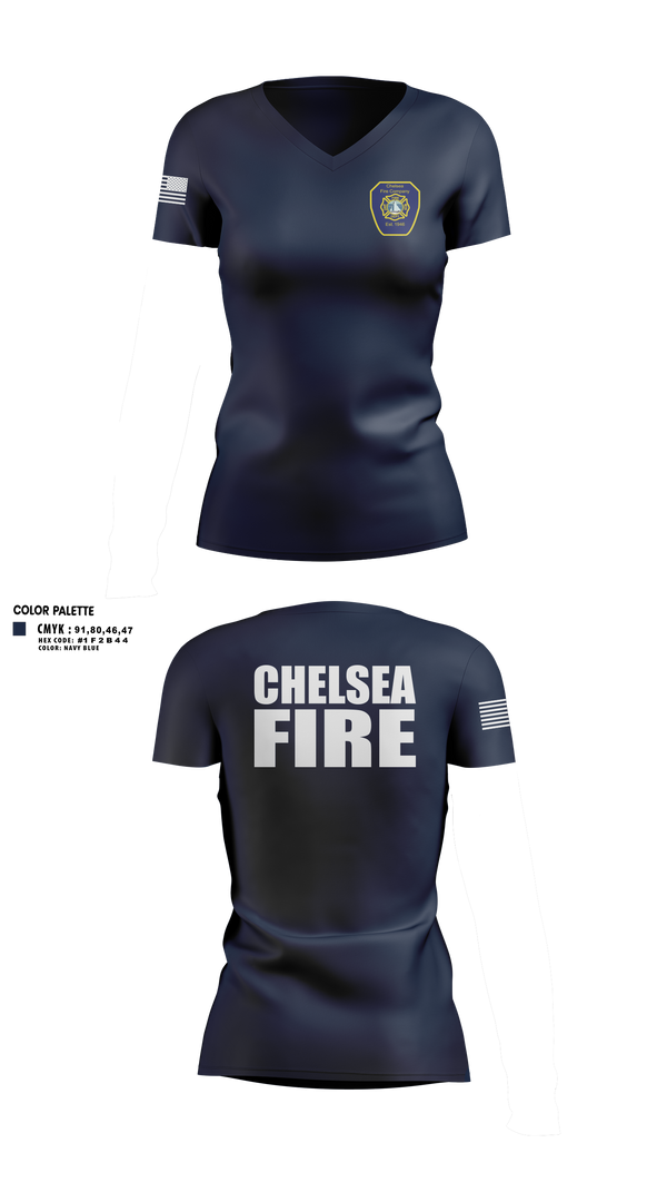 Womens Short Sleeve Vneck Shirt, Chelsea Fire, Fire Department, Teamtime, Team time, sublimation, custom sports apparel, team uniforms, spirit wear, spiritwear, sports uniforms, custom shirts, team store, custom team store, fundraiser sports, apparel fundraiser
