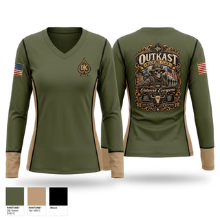 Womens Long Sleeve Vneck Shirt, OutKast Rucking Club, , Teamtime, Team time, sublimation, custom sports apparel, team uniforms, spirit wear, spiritwear, sports uniforms, custom shirts, team store, custom team store, fundraiser sports, apparel fundraiser