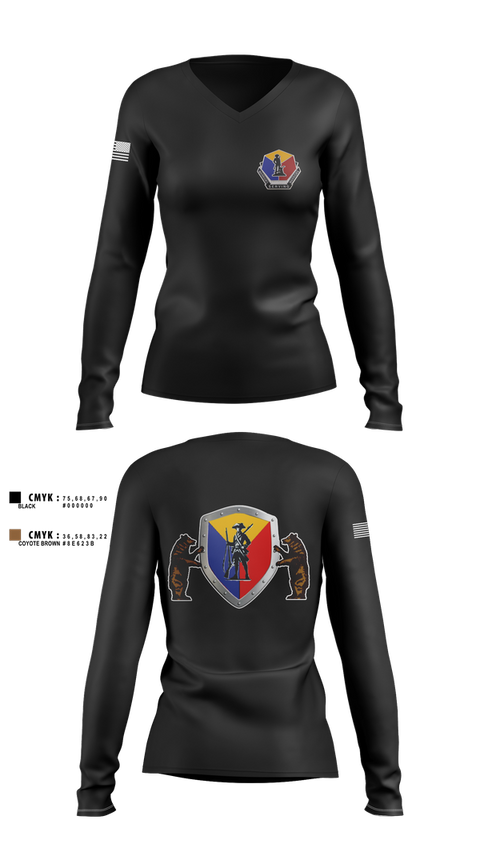 Womens Long Sleeve Vneck Shirt, Camp Crowder HHC, , Teamtime, Team time, sublimation, custom sports apparel, team uniforms, spirit wear, spiritwear, sports uniforms, custom shirts, team store, custom team store, fundraiser sports, apparel fundraiser