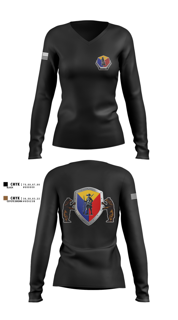 Womens Long Sleeve Vneck Shirt, Camp Crowder HHC, , Teamtime, Team time, sublimation, custom sports apparel, team uniforms, spirit wear, spiritwear, sports uniforms, custom shirts, team store, custom team store, fundraiser sports, apparel fundraiser