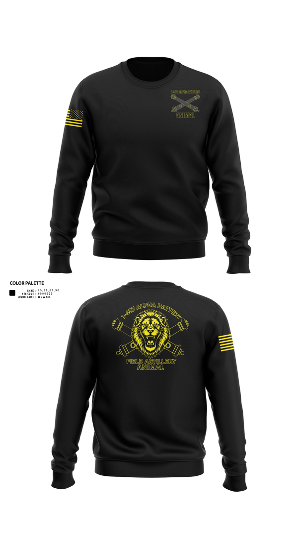 Crew Neck Sweatshirt, 1-487 Alpha Battery Field Artillery, National Guard, Teamtime, Team time, sublimation, custom sports apparel, team uniforms, spirit wear, spiritwear, sports uniforms, custom shirts, team store, custom team store, fundraiser sports, apparel fundraiser