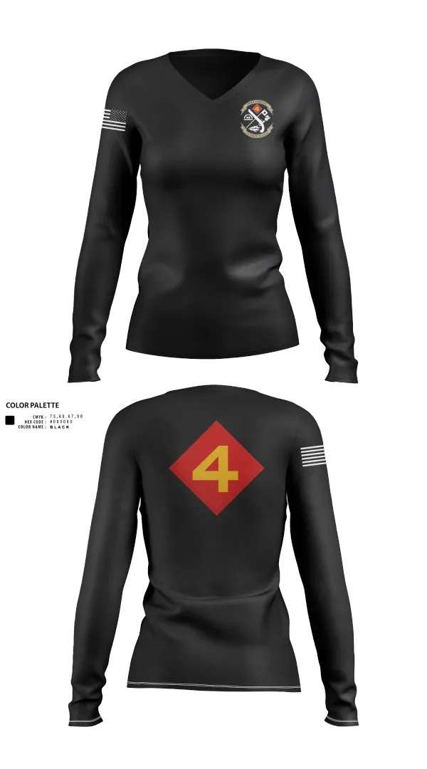 Womens Long Sleeve Vneck Shirt, 14th Marine regiment 4th Marine corps division, , Teamtime, Team time, sublimation, custom sports apparel, team uniforms, spirit wear, spiritwear, sports uniforms, custom shirts, team store, custom team store, fundraiser sports, apparel fundraiser