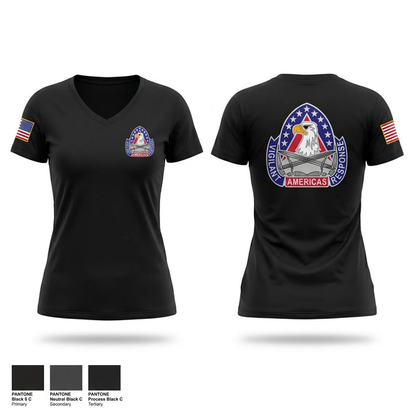 Womens Short Sleeve Vneck Shirt, 410th Contracting Support Brigade, Army, Teamtime, Team time, sublimation, custom sports apparel, team uniforms, spirit wear, spiritwear, sports uniforms, custom shirts, team store, custom team store, fundraiser sports, apparel fundraiser