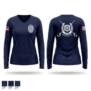 Womens Long Sleeve Vneck Shirt, Bayou Vista Police Mounted Unit, Police, Teamtime, Team time, sublimation, custom sports apparel, team uniforms, spirit wear, spiritwear, sports uniforms, custom shirts, team store, custom team store, fundraiser sports, apparel fundraiser