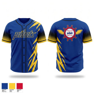 Full Button Baseball Jersey, Pilots, Baseball, Teamtime, Team time, sublimation, custom sports apparel, team uniforms, spirit wear, spiritwear, sports uniforms, custom shirts, team store, custom team store, fundraiser sports, apparel fundraiser