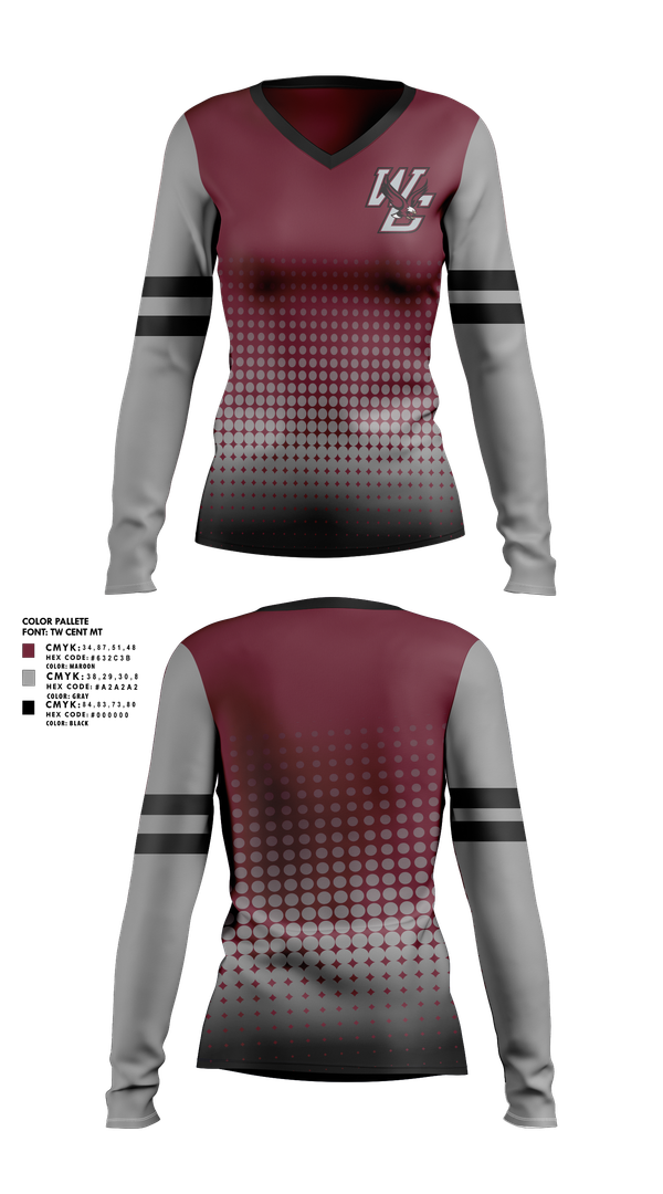 Womens Long Sleeve Vneck Shirt, West Carroll, , Teamtime, Team time, sublimation, custom sports apparel, team uniforms, spirit wear, spiritwear, sports uniforms, custom shirts, team store, custom team store, fundraiser sports, apparel fundraiser