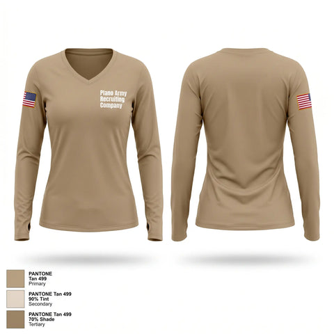 Womens Long Sleeve Vneck Shirt, Plano Army Recruiting Company, Army, Teamtime, Team time, sublimation, custom sports apparel, team uniforms, spirit wear, spiritwear, sports uniforms, custom shirts, team store, custom team store, fundraiser sports, apparel fundraiser