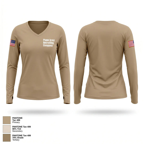 Womens Long Sleeve Vneck Shirt, Plano Army Recruiting Company, Army, Teamtime, Team time, sublimation, custom sports apparel, team uniforms, spirit wear, spiritwear, sports uniforms, custom shirts, team store, custom team store, fundraiser sports, apparel fundraiser