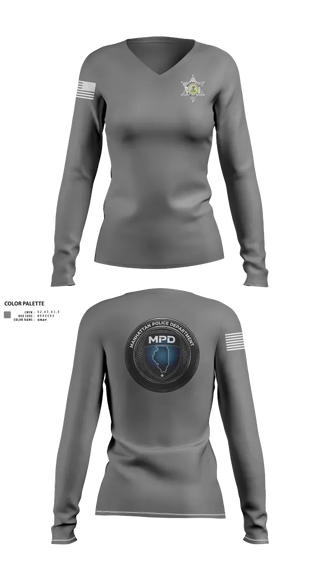 Womens Long Sleeve Vneck Shirt, Manhattan Police Department, , Teamtime, Team time, sublimation, custom sports apparel, team uniforms, spirit wear, spiritwear, sports uniforms, custom shirts, team store, custom team store, fundraiser sports, apparel fundraiser