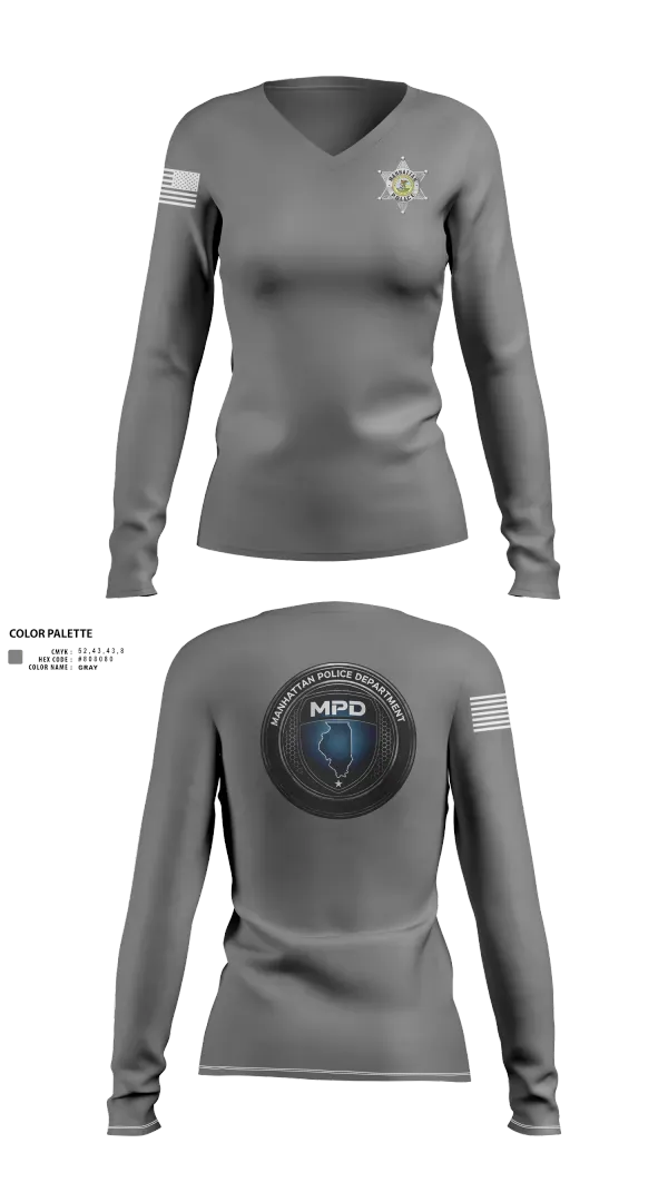 Womens Long Sleeve Vneck Shirt, Manhattan Police Department, , Teamtime, Team time, sublimation, custom sports apparel, team uniforms, spirit wear, spiritwear, sports uniforms, custom shirts, team store, custom team store, fundraiser sports, apparel fundraiser