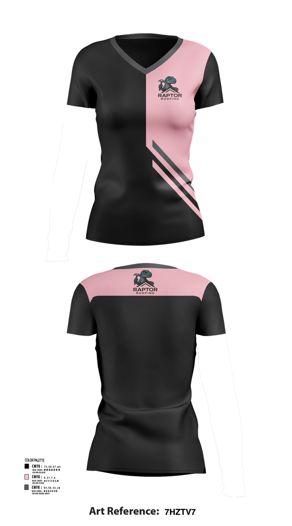 Womens Short Sleeve Vneck Shirt, Raptor Roofing, , Teamtime, Team time, sublimation, custom sports apparel, team uniforms, spirit wear, spiritwear, sports uniforms, custom shirts, team store, custom team store, fundraiser sports, apparel fundraiser