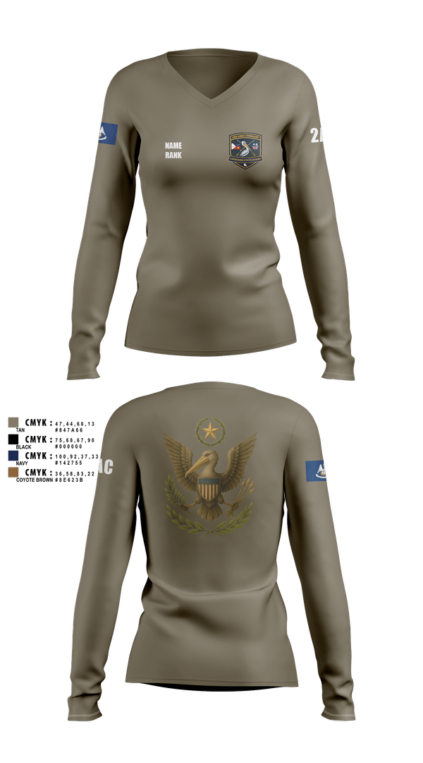 Womens Long Sleeve Vneck Shirt, 2nd Area Command (LASG), , Teamtime, Team time, sublimation, custom sports apparel, team uniforms, spirit wear, spiritwear, sports uniforms, custom shirts, team store, custom team store, fundraiser sports, apparel fundraiser