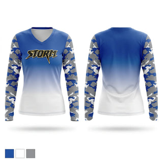 Womens Long Sleeve Vneck Shirt, Storm, Baseball, Teamtime, Team time, sublimation, custom sports apparel, team uniforms, spirit wear, spiritwear, sports uniforms, custom shirts, team store, custom team store, fundraiser sports, apparel fundraiser