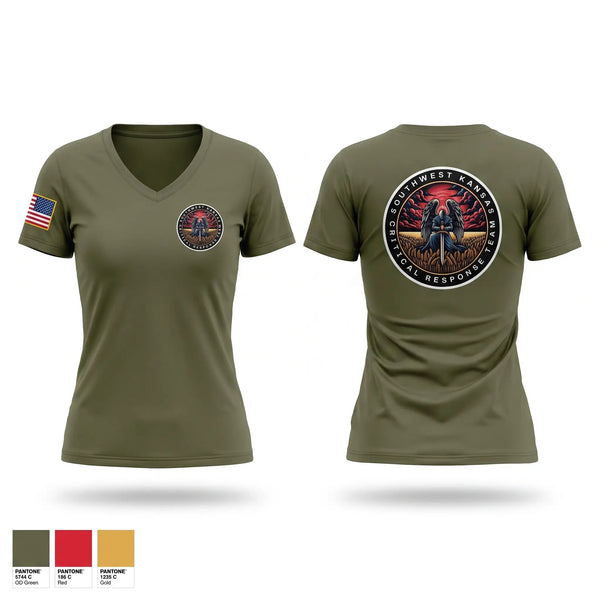 Womens Short Sleeve Vneck Shirt, SOUTHWEST KANSAS CRITICAL RESPONSE TEAM, Police, Teamtime, Team time, sublimation, custom sports apparel, team uniforms, spirit wear, spiritwear, sports uniforms, custom shirts, team store, custom team store, fundraiser sports, apparel fundraiser