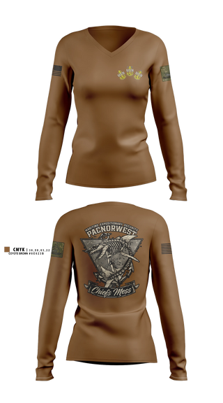 Womens Long Sleeve Vneck Shirt, MES PACNORWEST HVU  Chiefs Mess, Navy, Teamtime, Team time, sublimation, custom sports apparel, team uniforms, spirit wear, spiritwear, sports uniforms, custom shirts, team store, custom team store, fundraiser sports, apparel fundraiser