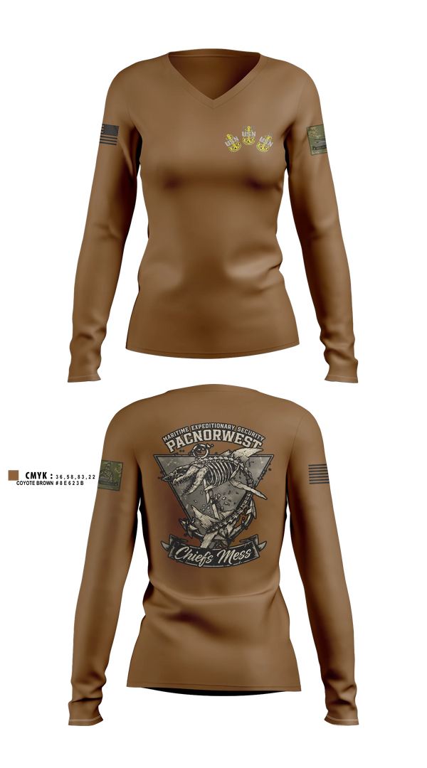 Womens Long Sleeve Vneck Shirt, MES PACNORWEST HVU  Chiefs Mess, Navy, Teamtime, Team time, sublimation, custom sports apparel, team uniforms, spirit wear, spiritwear, sports uniforms, custom shirts, team store, custom team store, fundraiser sports, apparel fundraiser