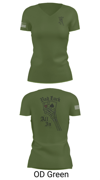 Womens Short Sleeve Vneck Shirt, 4th plt bad luck, Army, Teamtime, Team time, sublimation, custom sports apparel, team uniforms, spirit wear, spiritwear, sports uniforms, custom shirts, team store, custom team store, fundraiser sports, apparel fundraiser