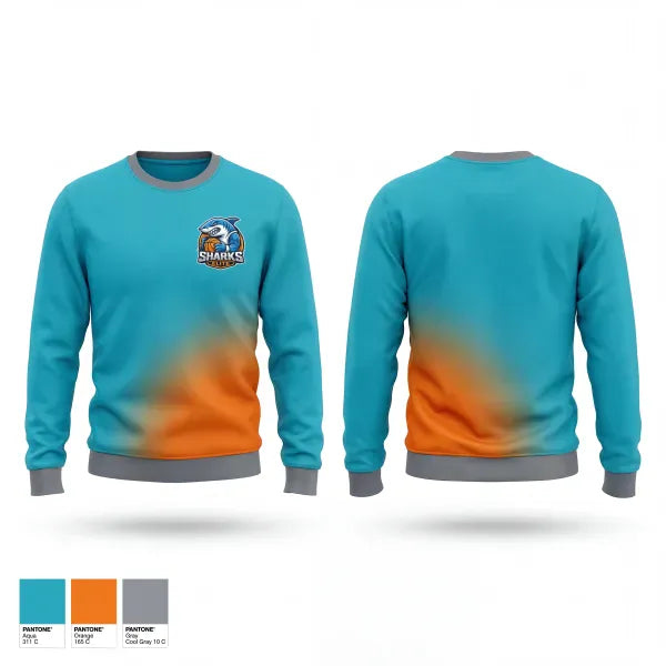 Crew Neck Sweatshirt, Sharks Elite, Men's Basketball, Teamtime, Team time, sublimation, custom sports apparel, team uniforms, spirit wear, spiritwear, sports uniforms, custom shirts, team store, custom team store, fundraiser sports, apparel fundraiser