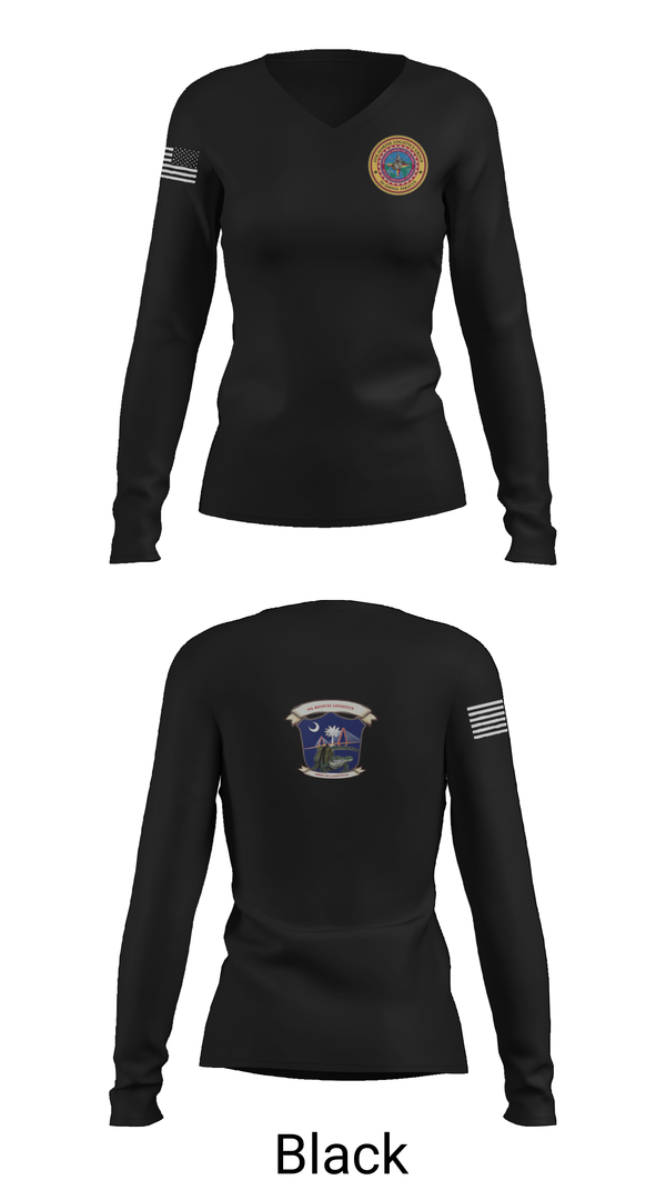 Womens Long Sleeve Vneck Shirt, 4th Medical Logistics, Marines, Teamtime, Team time, sublimation, custom sports apparel, team uniforms, spirit wear, spiritwear, sports uniforms, custom shirts, team store, custom team store, fundraiser sports, apparel fundraiser