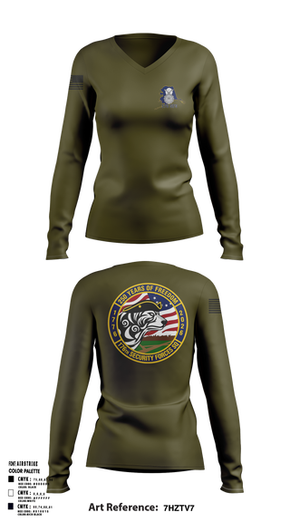 Womens Long Sleeve Vneck Shirt, 176 SFS, National Guard, Teamtime, Team time, sublimation, custom sports apparel, team uniforms, spirit wear, spiritwear, sports uniforms, custom shirts, team store, custom team store, fundraiser sports, apparel fundraiser