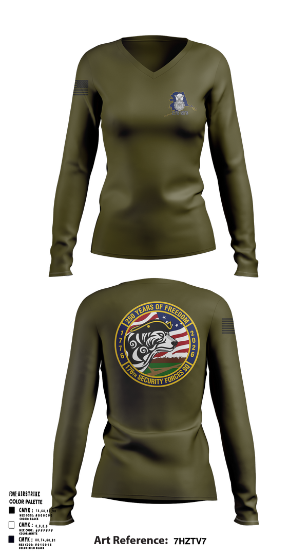 Womens Long Sleeve Vneck Shirt, 176 SFS, National Guard, Teamtime, Team time, sublimation, custom sports apparel, team uniforms, spirit wear, spiritwear, sports uniforms, custom shirts, team store, custom team store, fundraiser sports, apparel fundraiser