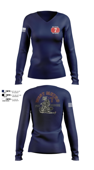 Womens Long Sleeve Vneck Shirt, West Metro Fire Station 7, Fire Department, Teamtime, Team time, sublimation, custom sports apparel, team uniforms, spirit wear, spiritwear, sports uniforms, custom shirts, team store, custom team store, fundraiser sports, apparel fundraiser