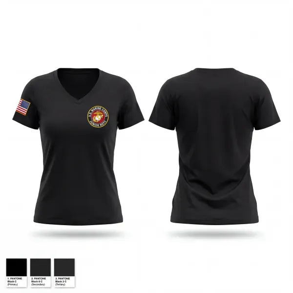 Womens Short Sleeve Vneck Shirt, SHS MCJROTC, Marines, Teamtime, Team time, sublimation, custom sports apparel, team uniforms, spirit wear, spiritwear, sports uniforms, custom shirts, team store, custom team store, fundraiser sports, apparel fundraiser