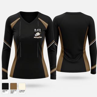 Womens Long Sleeve Vneck Shirt, P.L.U.T.O., , Teamtime, Team time, sublimation, custom sports apparel, team uniforms, spirit wear, spiritwear, sports uniforms, custom shirts, team store, custom team store, fundraiser sports, apparel fundraiser