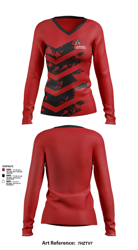 Womens Long Sleeve Vneck Shirt, Reading Red Knights Soccer, Women's Soccer, Teamtime, Team time, sublimation, custom sports apparel, team uniforms, spirit wear, spiritwear, sports uniforms, custom shirts, team store, custom team store, fundraiser sports, apparel fundraiser