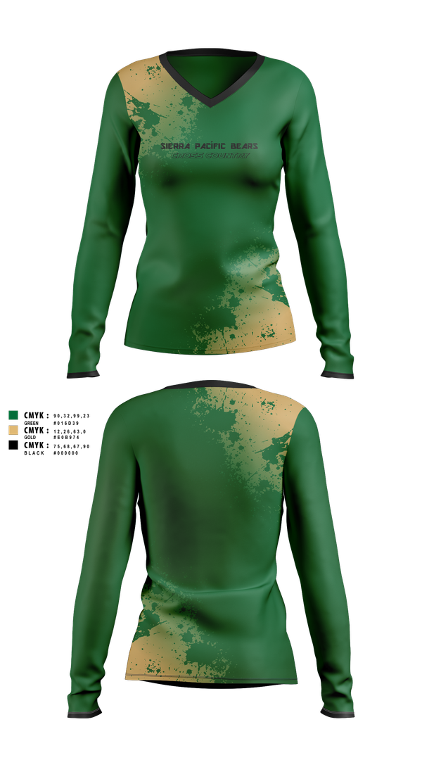 Womens Long Sleeve Vneck Shirt, Sierra Pacífic Bears, Cross Country, Teamtime, Team time, sublimation, custom sports apparel, team uniforms, spirit wear, spiritwear, sports uniforms, custom shirts, team store, custom team store, fundraiser sports, apparel fundraiser