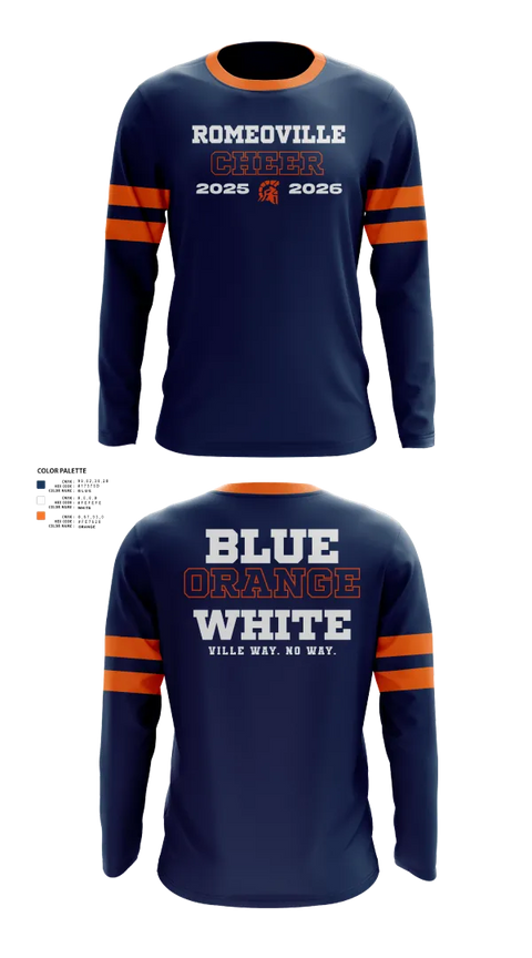 Long Sleeve Performance Shirt, Romeoville Cheer, Cheer, Teamtime, Team time, sublimation, custom sports apparel, team uniforms, spirit wear, spiritwear, sports uniforms, custom shirts, team store, custom team store, fundraiser sports, apparel fundraiser