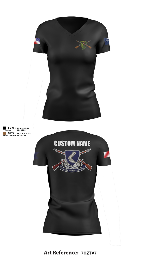Womens Short Sleeve Vneck Shirt, 3/485th IN BN VIPERS, Army, Teamtime, Team time, sublimation, custom sports apparel, team uniforms, spirit wear, spiritwear, sports uniforms, custom shirts, team store, custom team store, fundraiser sports, apparel fundraiser